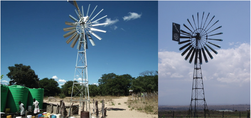 Traditional Windmills From Left The Poldaw 5 M Diameter 18 Bladed Water Pumping